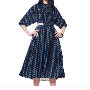Stylish Blue and Black Patterned Dress